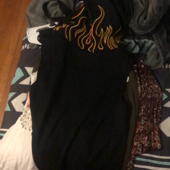 Black deep cut hooded flame dress - Picture 2 of 2